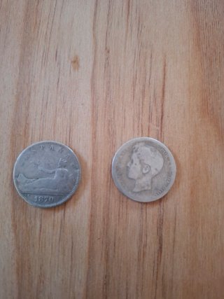 Dos Monedas1 Peseta Plata 1870