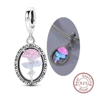 Charm Rosa Bella y Bestia Plata 925