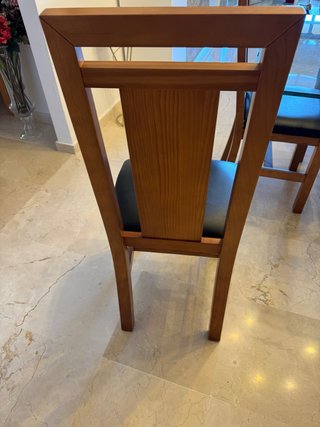 6 Sillas Madera Maciza Asiento Cuero Negro