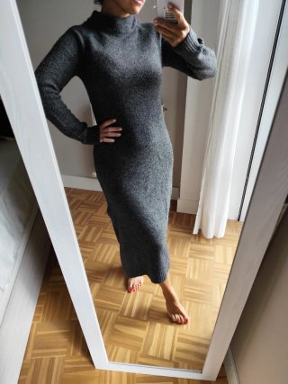Vestido largo de punto gris
