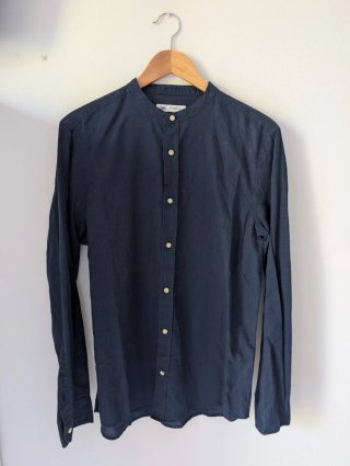 Camisa azul marino cuello mao ZARA - Talla M