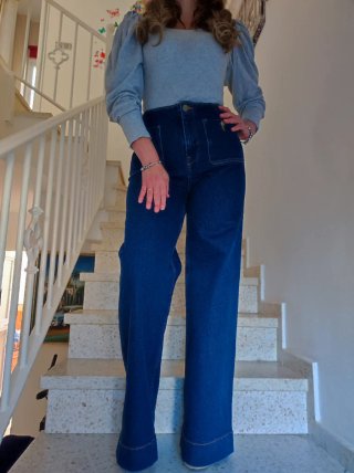 Camiseta Zara Manga Abullonada Azul Talla M