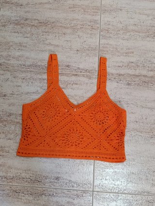 Top Crochet Naranja Boho Talla Única