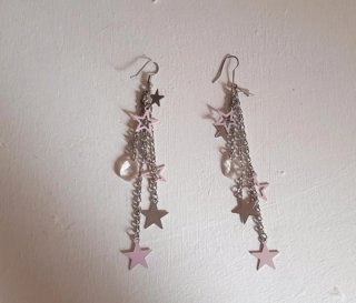 Orecchini argento pendenti con stelle rosa