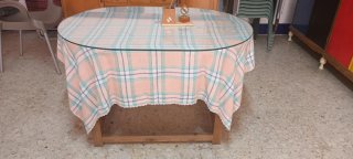 Mesa camilla de madera y cristal