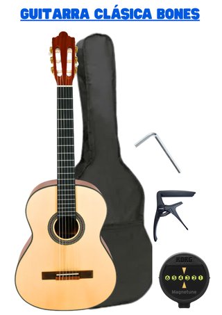 Guitarra Clásica Bones + Funda, Afinador y Cejilla