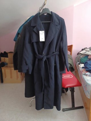 Gabardina de paño mujer azul marino