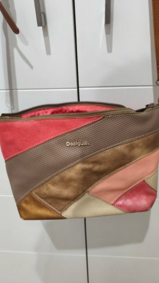 Bolso Desigual patchwork dorado y rosa