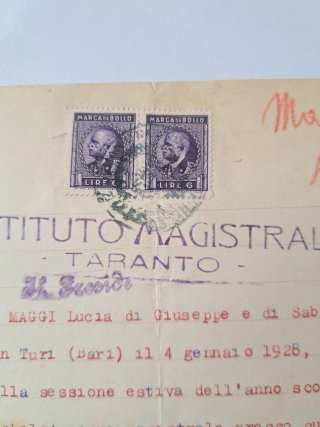 Pagella Scolastica Antica Taranto 1944-45