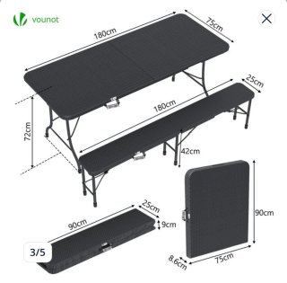 Conjunto Mesa y 2 Bancos Plegables Ratán