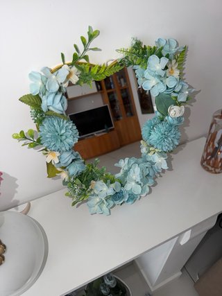Specchio Cuore Fiori Blu Fatto a Mano