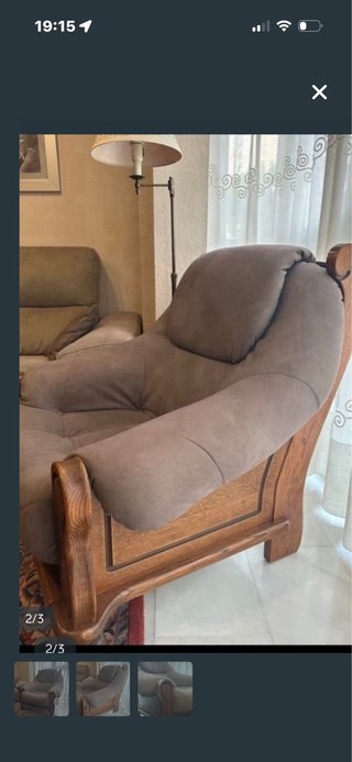 Sillón orejero tela y madera recién tapizado