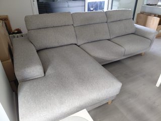 Sofá Cheslong 3 Plazas Gris Claro