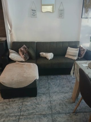 Sofá chaiselongue tela gris y beige