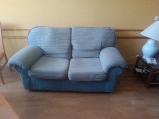 Sofá Cama Tela Azul y Beige
