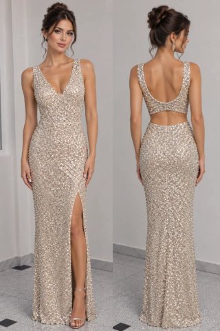 Vestido de Gala Dorado Lentejuelas