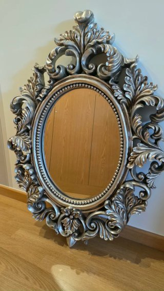 Espejo Ovalado Vintage Plata y Madera