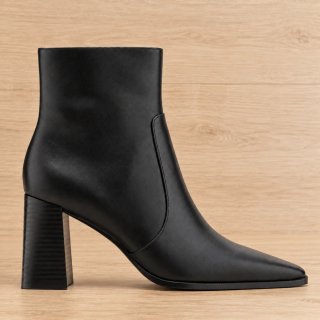 Botines Negros de Piel con Tacón Bloque