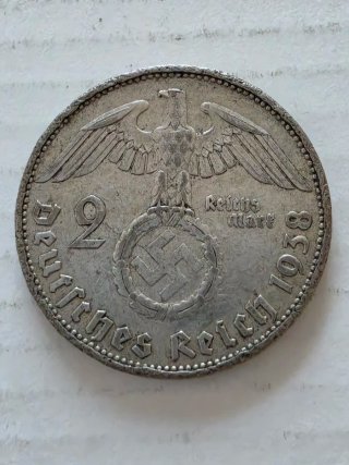 Moneda de plata 2 Reichmark 1938 J germany
