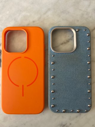 Funda iPhone 15 Pro Naranja y Vaquera
