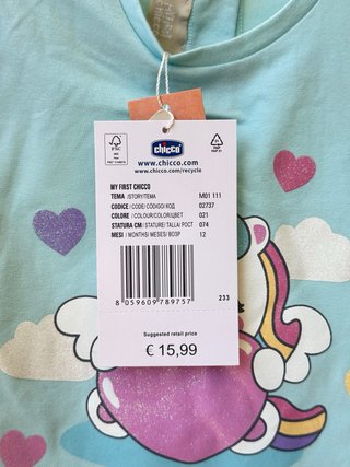 Camisola Chicco Unicórnio Tam 12