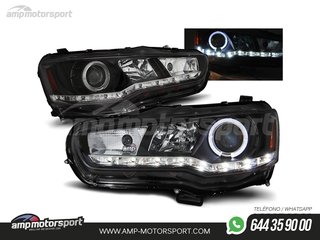 FAROS DELANTEROS OJOS DE ANGEL + LUZ DIURNA LED PARA MITSUBISHI LANCER