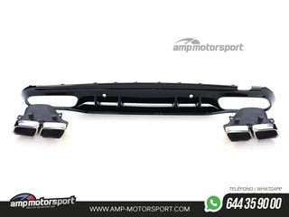 DIFUSOR TRASERO CON COLAS CROMADAS PARA MERCEDES CLASE C KOMBI/SEDAN W205 NEGRO BRILLO