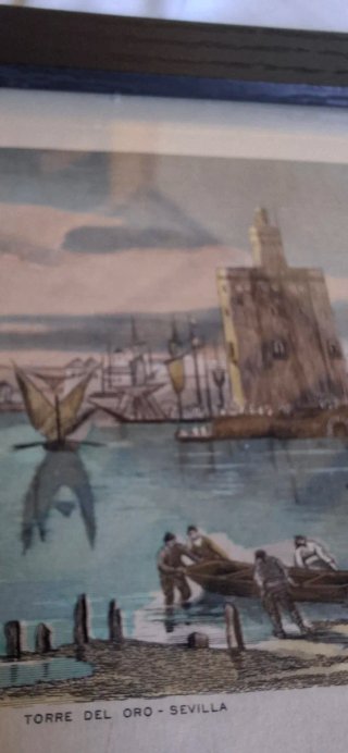 Grabado antiguo Torre del Oro Sevilla