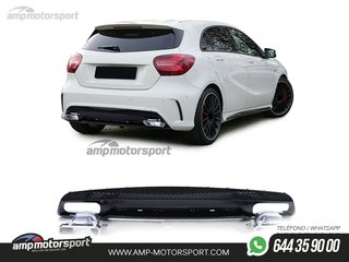 DIFUSOR TRASERO MERCEDES CLASE A W176 AMG + COLAS DOBLES CROMO