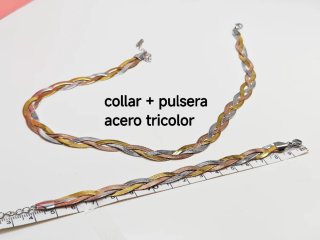 Conjunto Collar y Pulsera Acero Tricolor