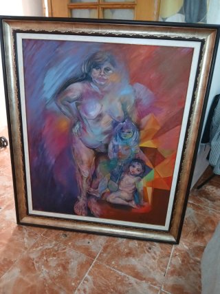 Cuadro antiguo Antonia y sus hijas 1981
