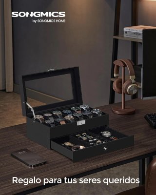 SONGMICS Caja Relojes 12 Compartimentos JWB012B03