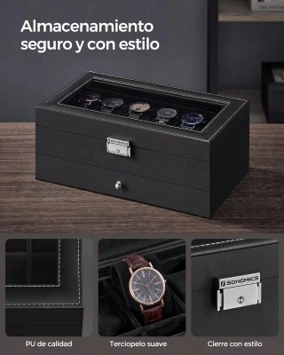 SONGMICS Caja Relojes 12 Compartimentos JWB012B03