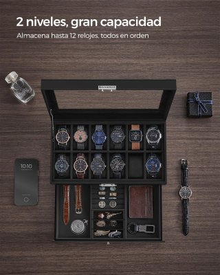 SONGMICS Caja Relojes 12 Compartimentos JWB012B03