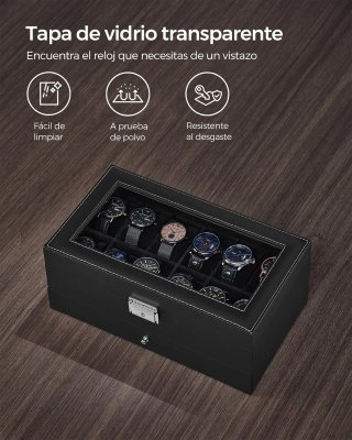 SONGMICS Caja Relojes 12 Compartimentos JWB012B03