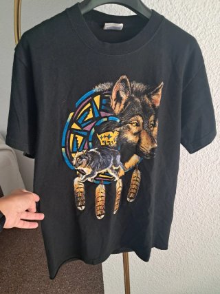 Camiseta Vintage con Estampado de Lobo