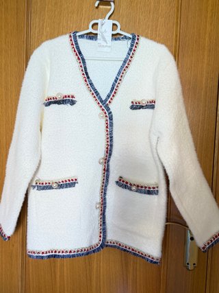 Chaqueta de punto blanca con detalles, Talla L-XL
