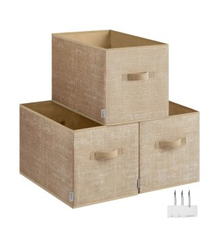 SONGMICS Pack 3 Cajas de Tela Plegables Beige 45 L