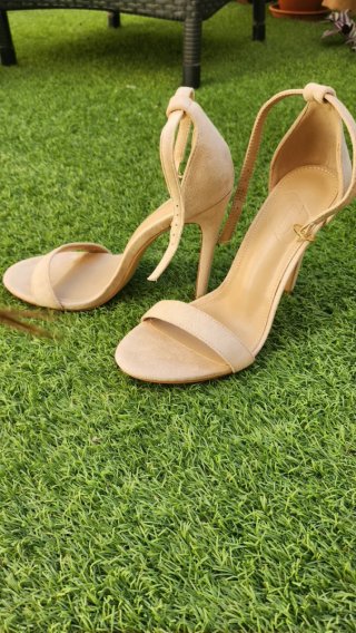 Sandalias tacón alto beige 11 cm