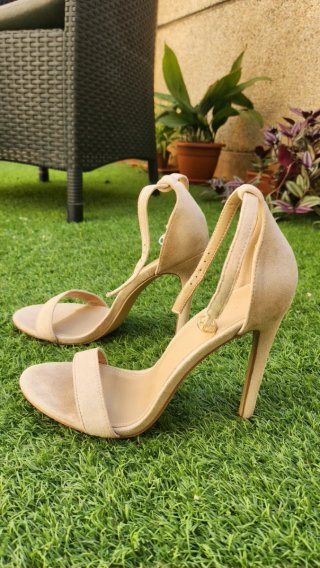 Sandalias tacón alto beige 11 cm
