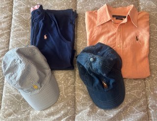 Lote R. Lauren: Camisa Naranja y Gorras
