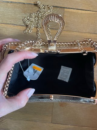 Bolso de fiesta dorado rosa con cadena
