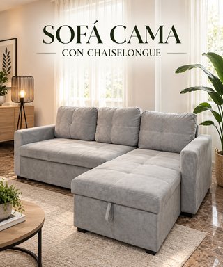 Sofá pau Cama con Chaiselongue Gris