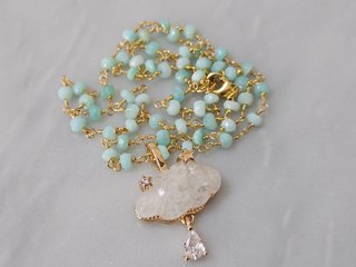 Girocollo in argento 925 e ottone, opale e quarzo