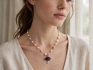 Girocollo in argento 925,ottone, ametista e perle
