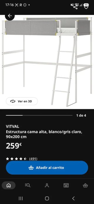 Cama alta IKEA VITVAL 90x200 cm + somier – 50 €