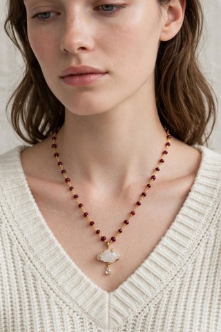 Girocollo in argento 925, ottone, granato e quarzo