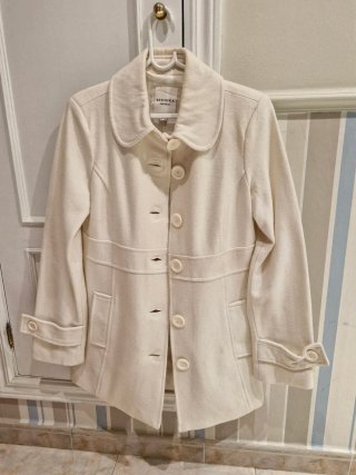 Abrigo de paño blanco Bershka
