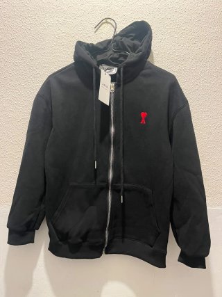 Sudadera AMI Negra con Cremallera y Capucha