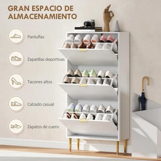 Zapatero Estrecho 3 Puertas 18 Pares Blanco